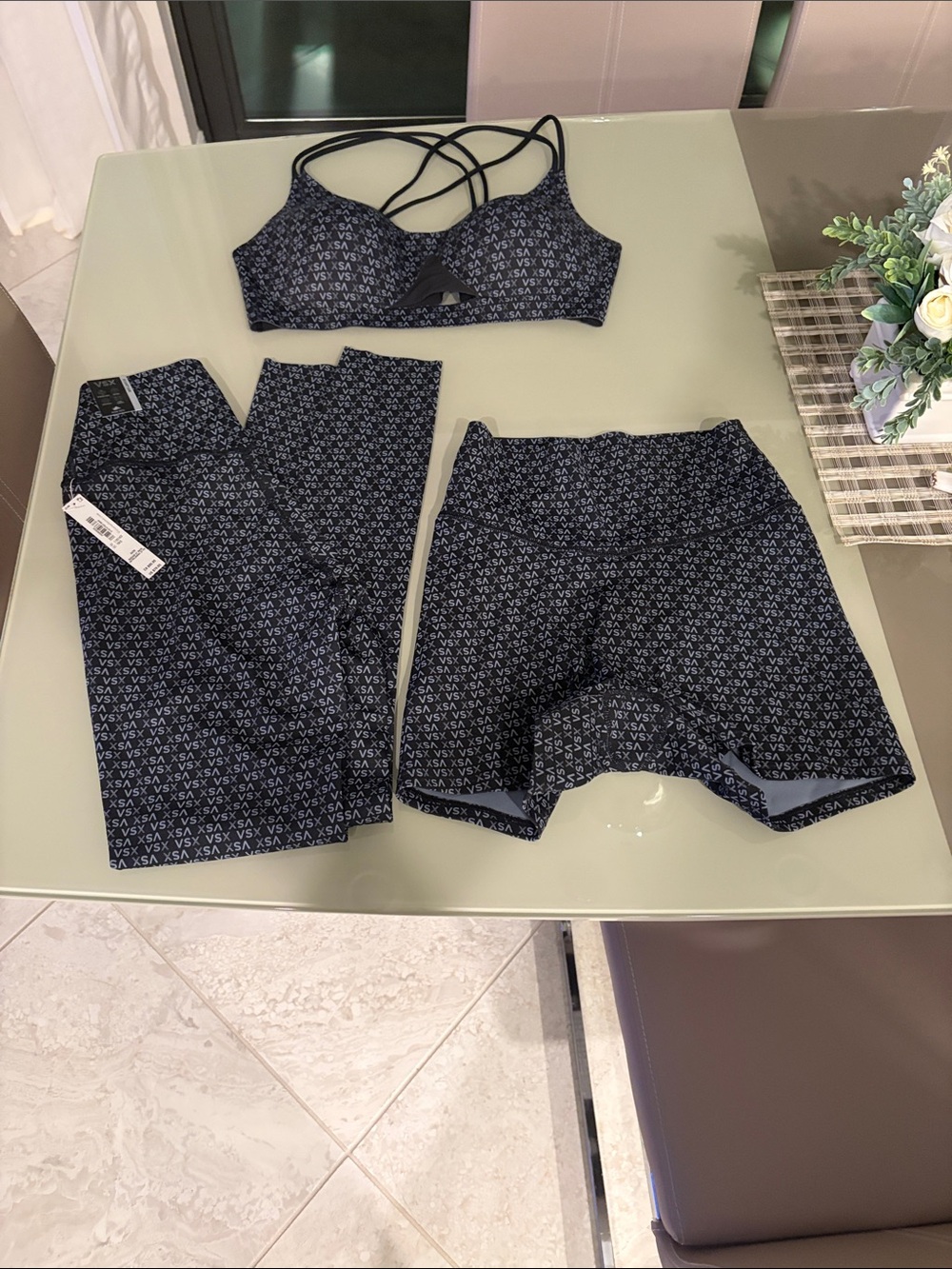 NEW!!!VSX Navy & Leggings M with Strappy bra & shorts great deal